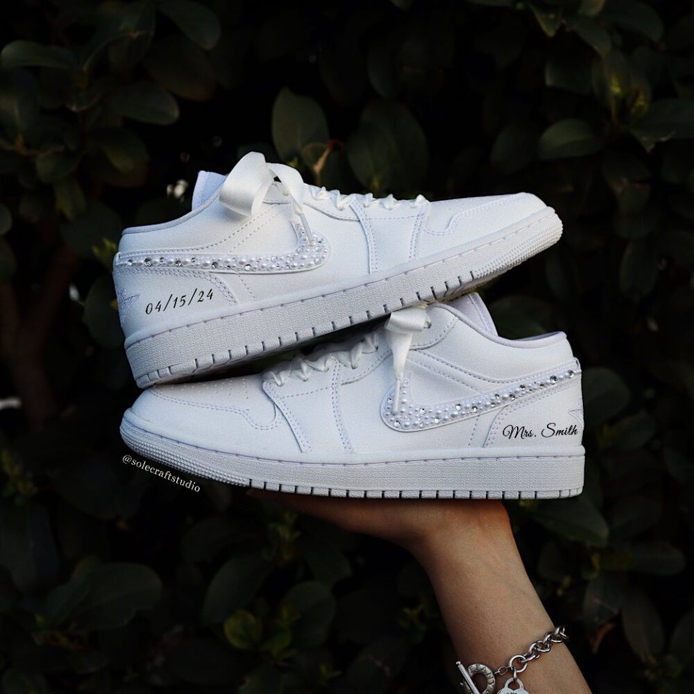 Wedding Sneakers for the Bride - Personalized Bridal Shoes - Jordan 1 Low